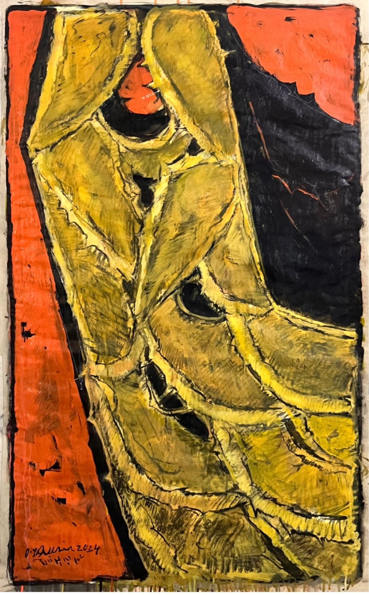 Omran Younis Untitled, 2024 Oil and mixed media on paper 115 x 70 cm 45 1/4 x 27 1/2 in