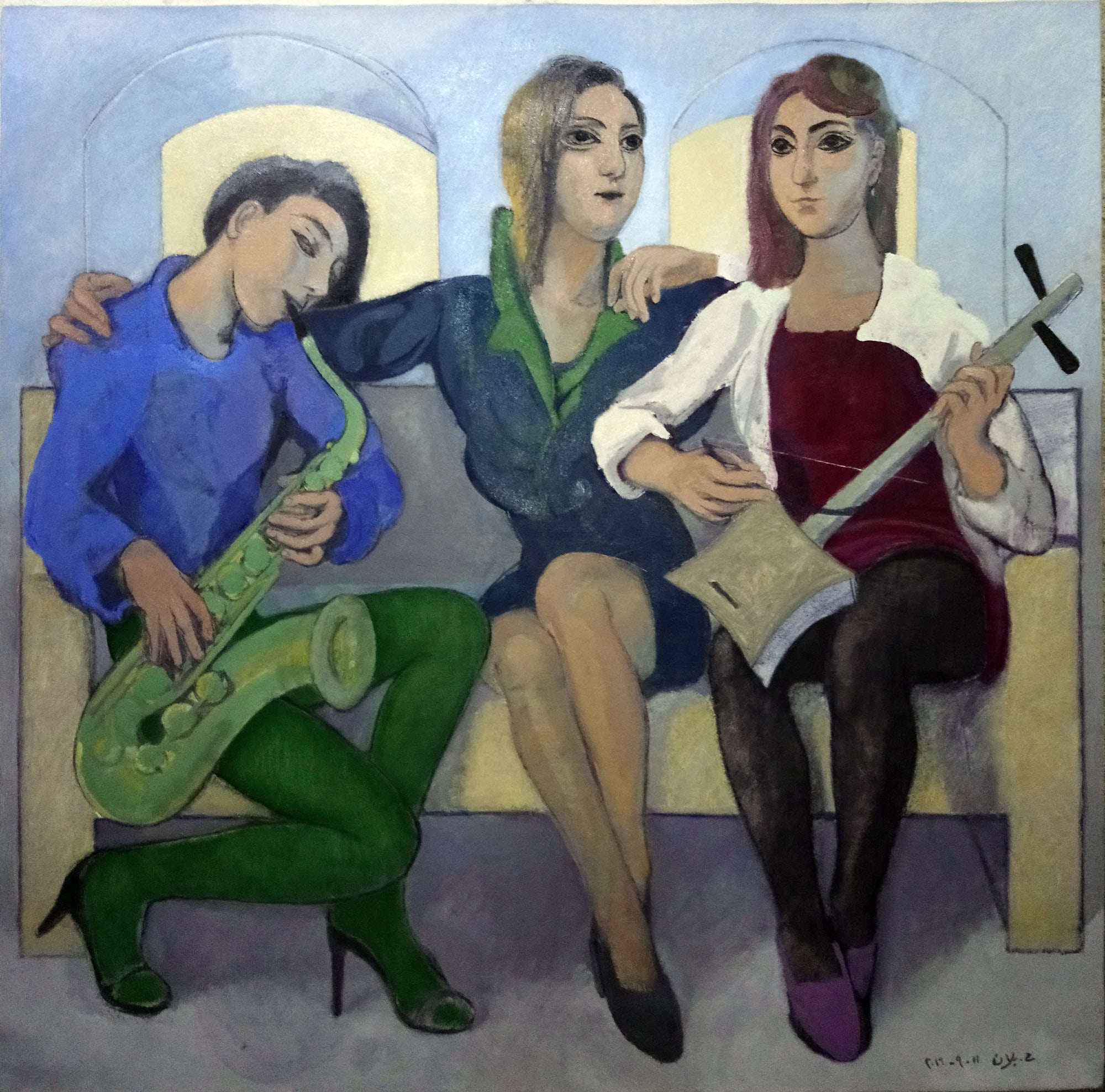 Houssam Ballan Three Girls, 2019 Oil on canvas 140 x 140 cm 55 x 55 in