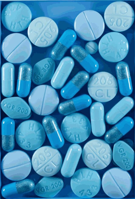 Blue Pills I., 2023 Medium: Acrylic mold, mixed media, aluminium surround framed Size: 94 x 64 x 4 cm
