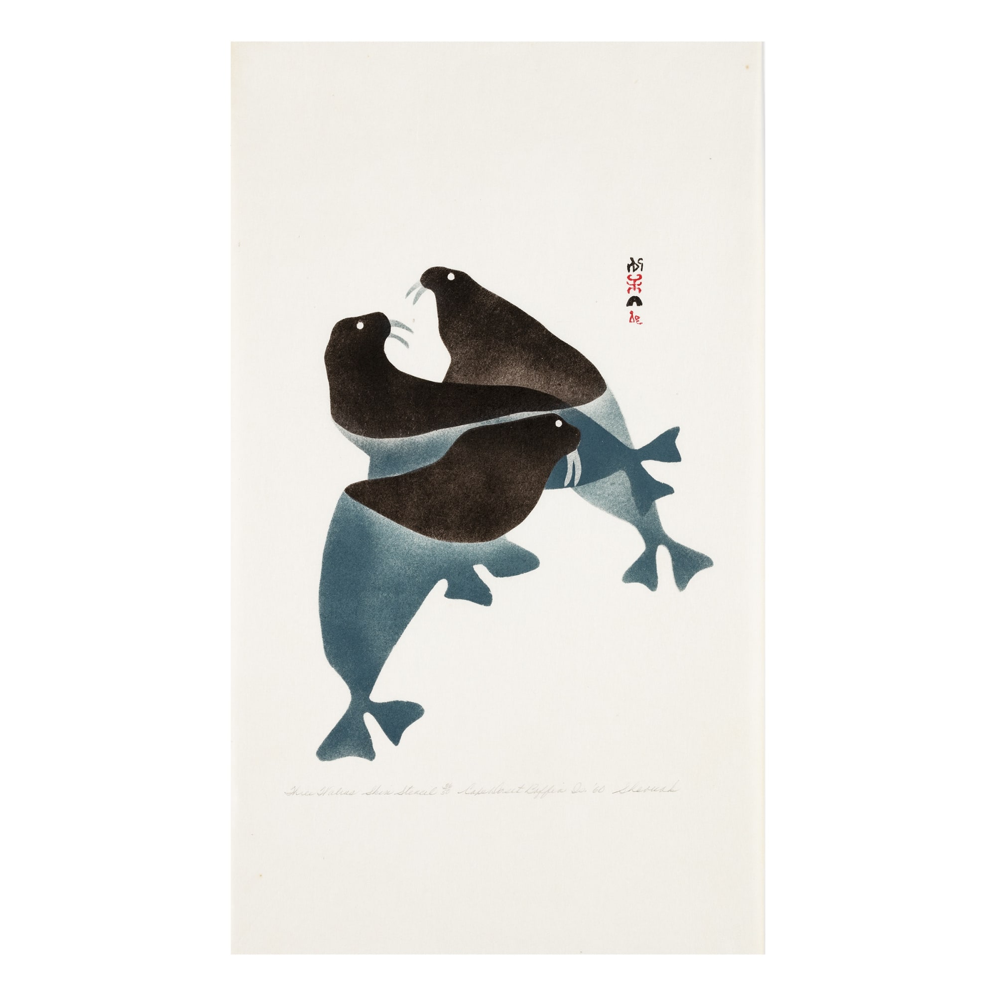 SHEOUAK PETAULASSIE (1923-1961) KINNGAIT (CAPE DORSET) Three Walrus, 1960 REALIZED: $5,280