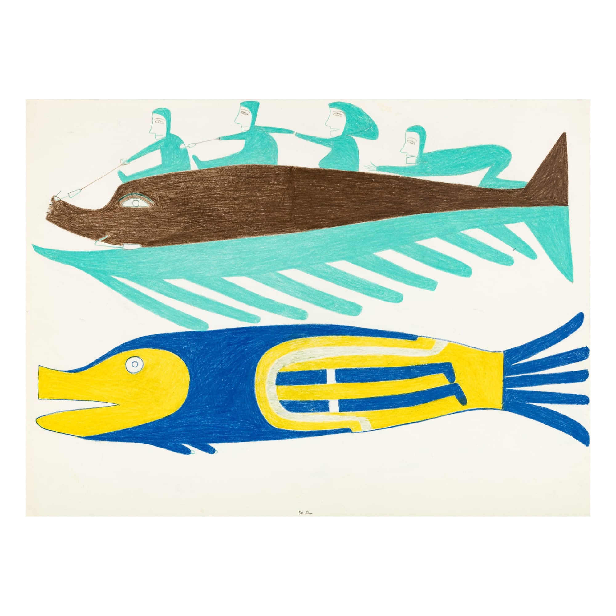 JESSIE OONARK, O.C., R.C.A (1906-1985) QAMANI'TUAQ (BAKER LAKE) Untitled (Fish Riders and Fish-Woman), c. 1978 REALIZED: $7,800