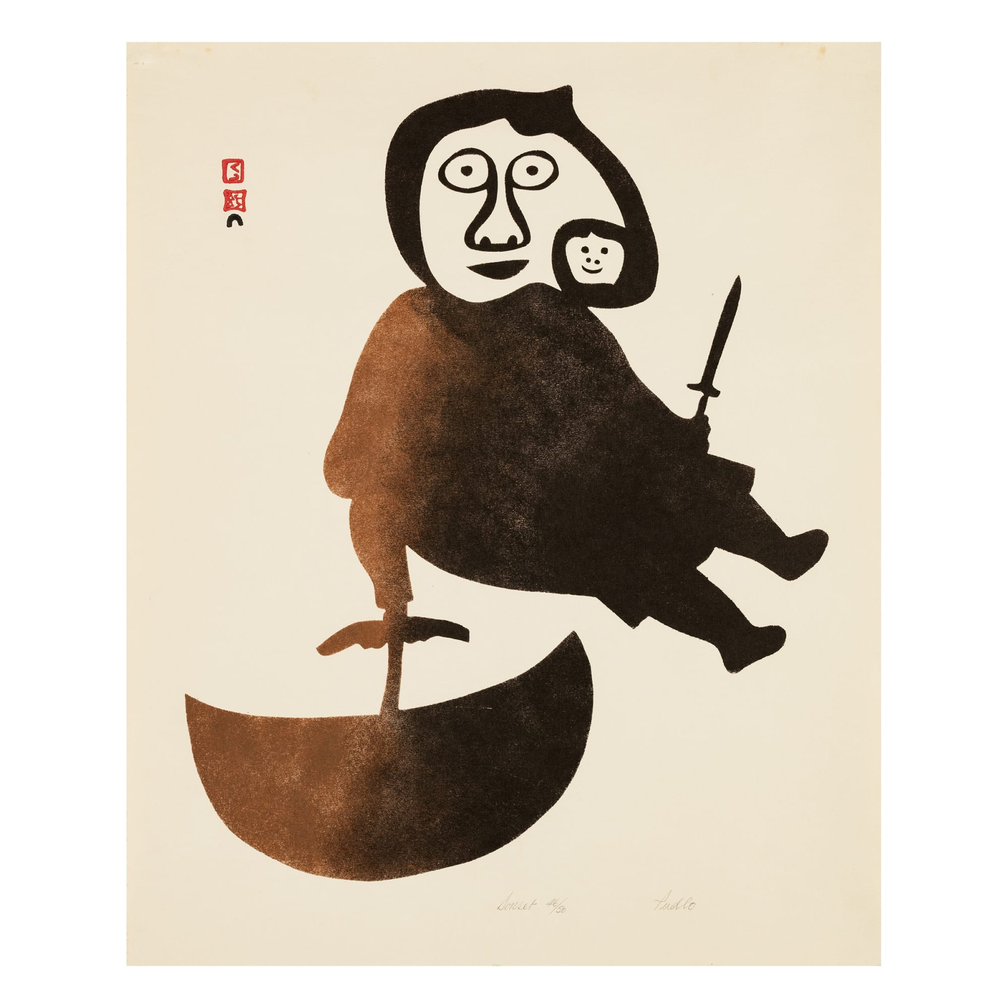 PUDLO PUDLAT (1916-1992) KINNGAIT (CAPE DORSET) Eskimo woman with Ulu, 1960 REALIZED: $3,120