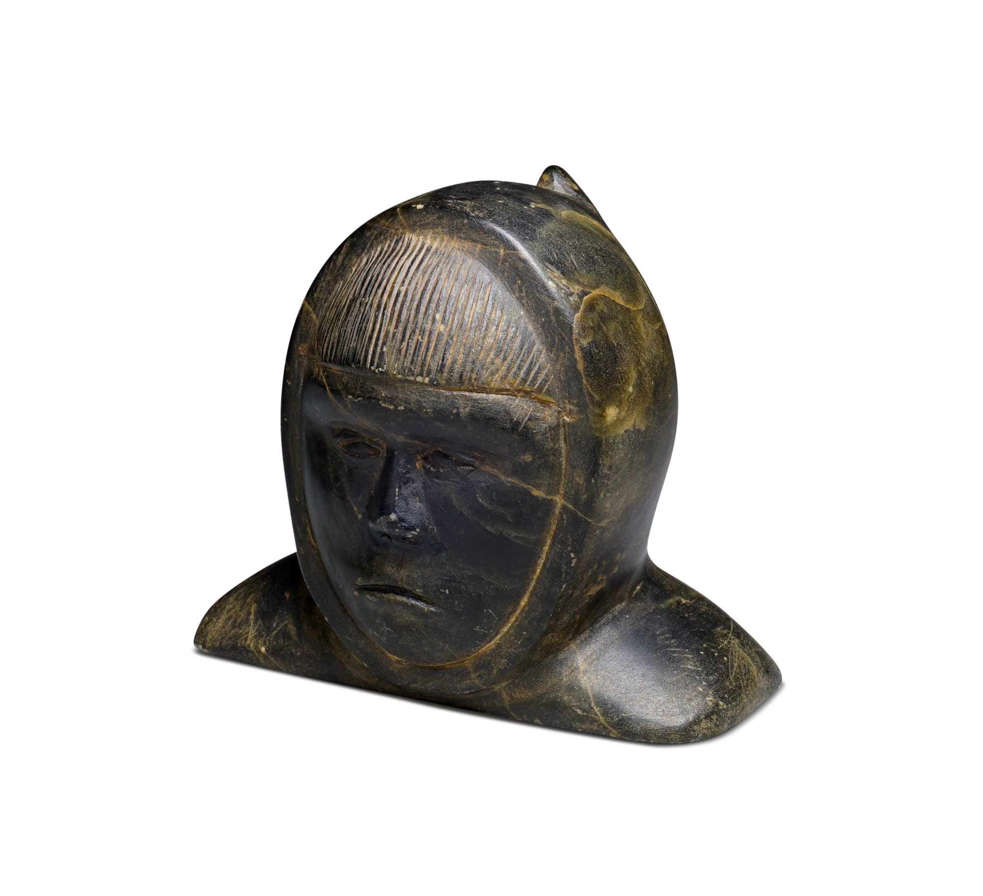 LOT 23 TERRY IRQITTUQ (1930-) SANIRAJAK (HALL BEACH) Bust of a Man, 1963 stone, 3 x 3 1/2 x 2 3/4 in (7.6 x 8.9 x 7 cm) ESTIMATE: $150 — $250 Price realized: $120