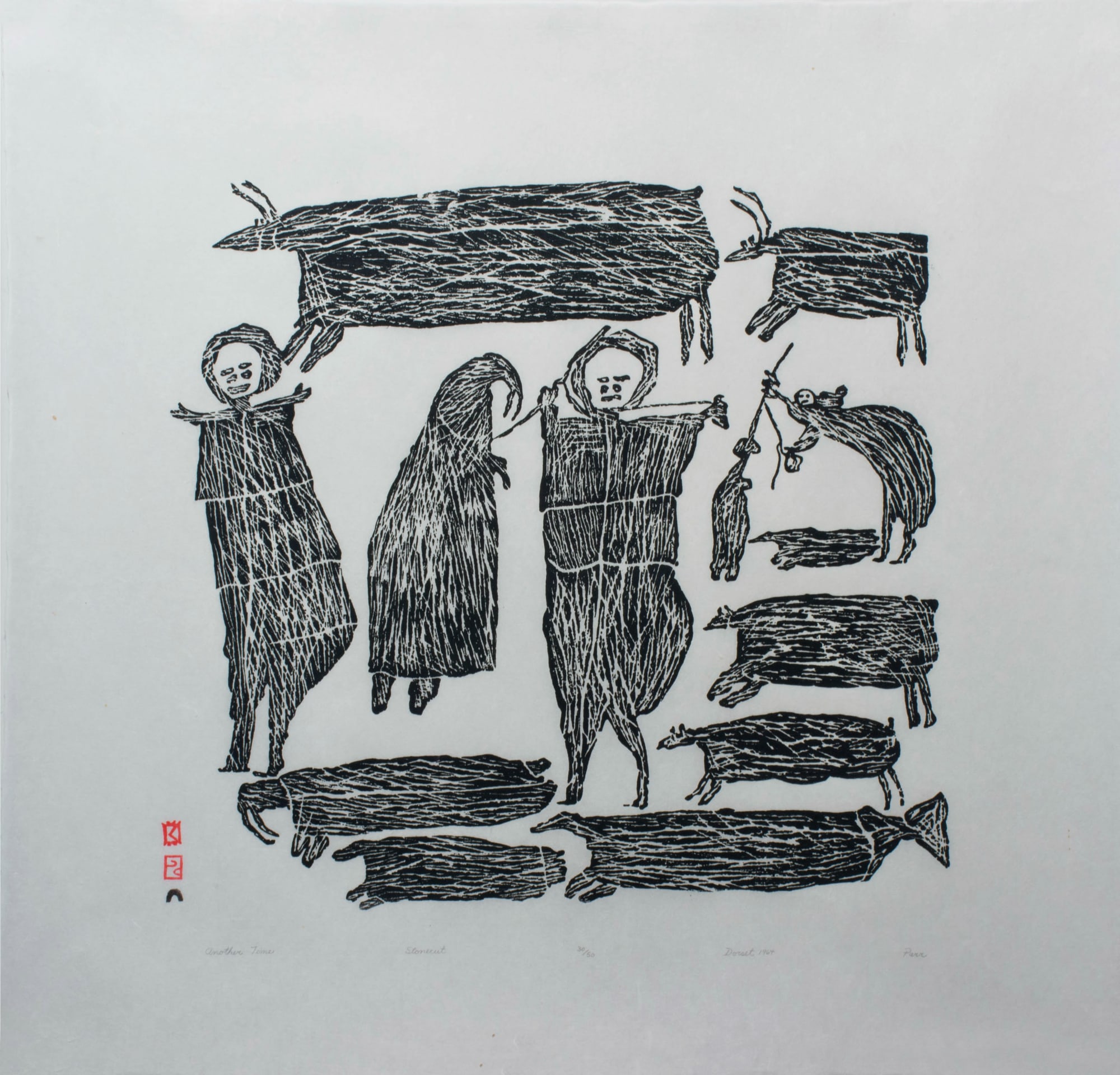 PARR (1893-1969) KINNGAIT (CAPE DORSET) Another Time, 1964 (1999 #23) stonecut printed on natural paper, 25.5x 26.375 in (64.8 x 67 cm) $5,000