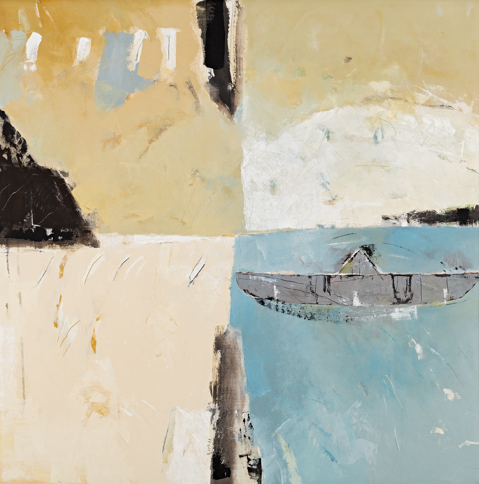 Lot 119 RICK RIVET (1949-), MÉTIS Beothuck Mound - 18, 1998 acrylic on canvas, 40.75 x 39.75 in (103.5 x 101 cm) Estimate: $3,000— $5,000 Price realized: $3,600