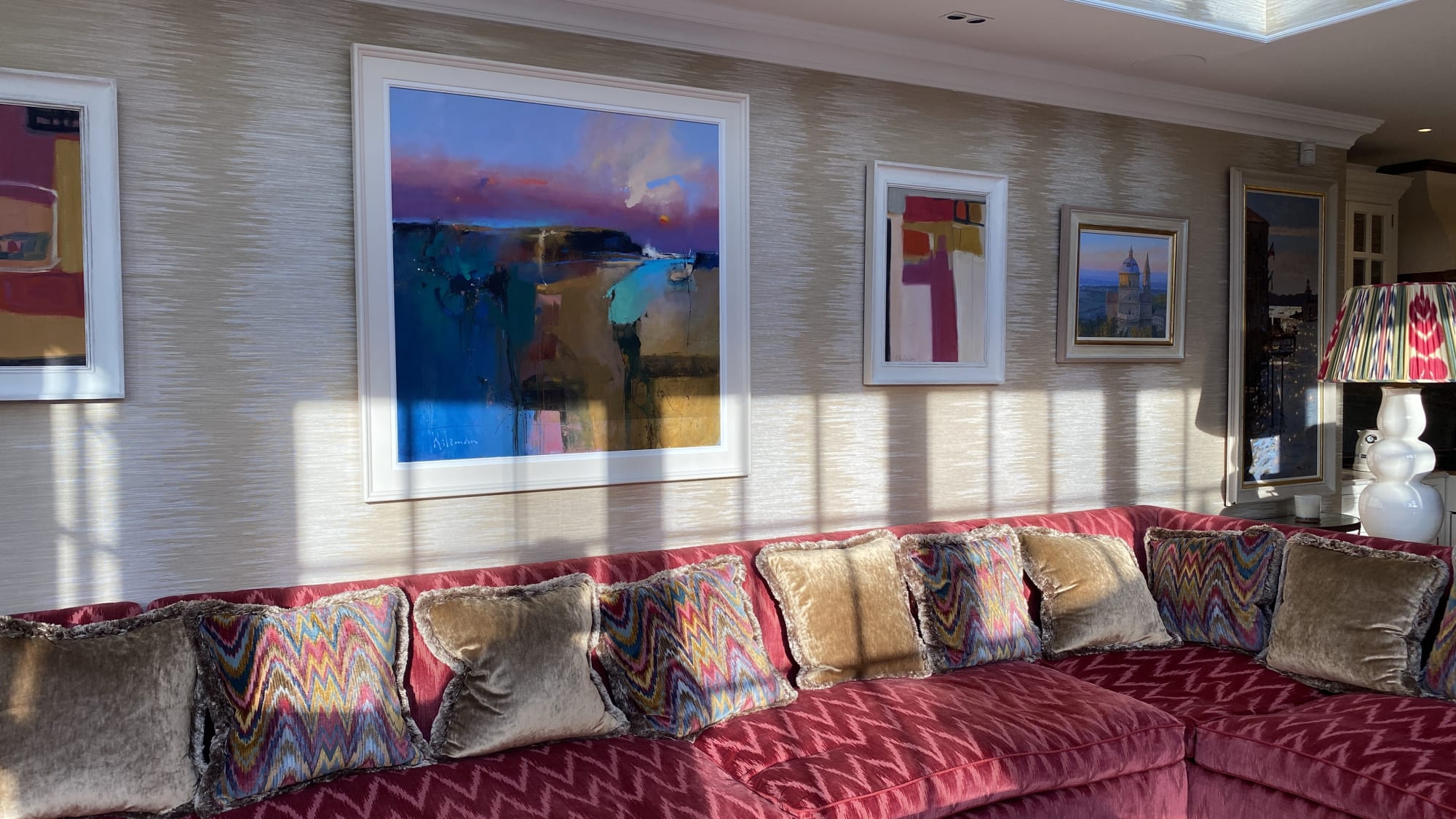 A collection of comtemporary paintings, featuring work by Shirin Tabeshfar Houston and Peter Wileman