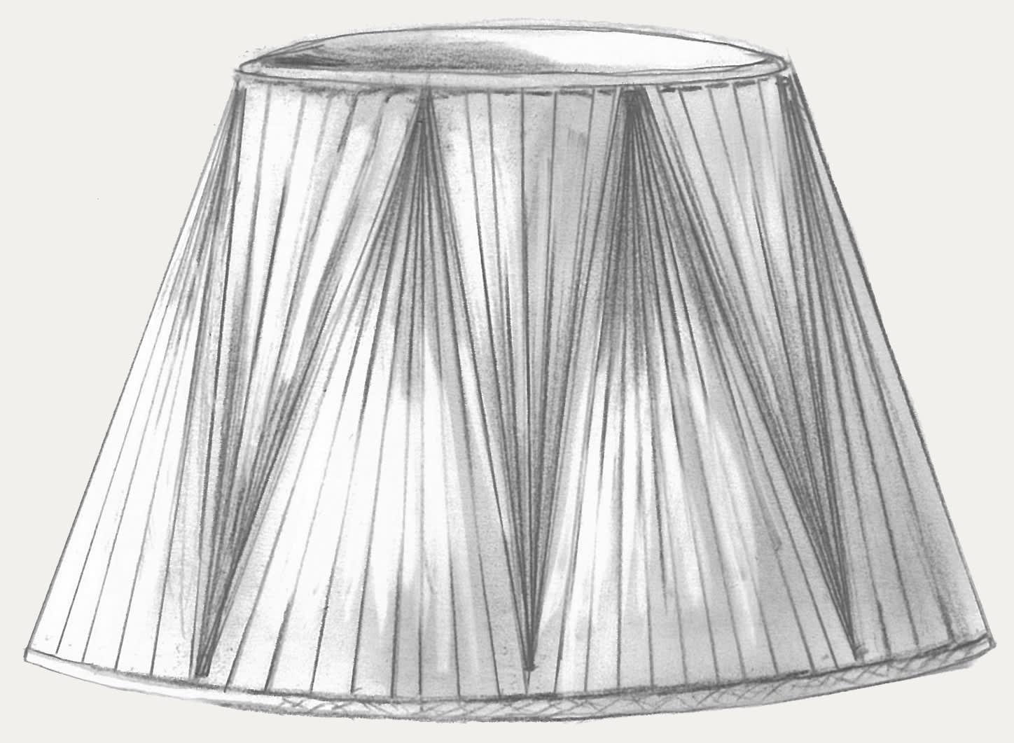Fan Pleated Lampshades Shades are box pleated shades, with the difference being that the pleated sections are reversed, creating a chevron type effect. Fan pleated shades look very stylish, particularly when lit at night and generally a silk is used to give the best effect.
