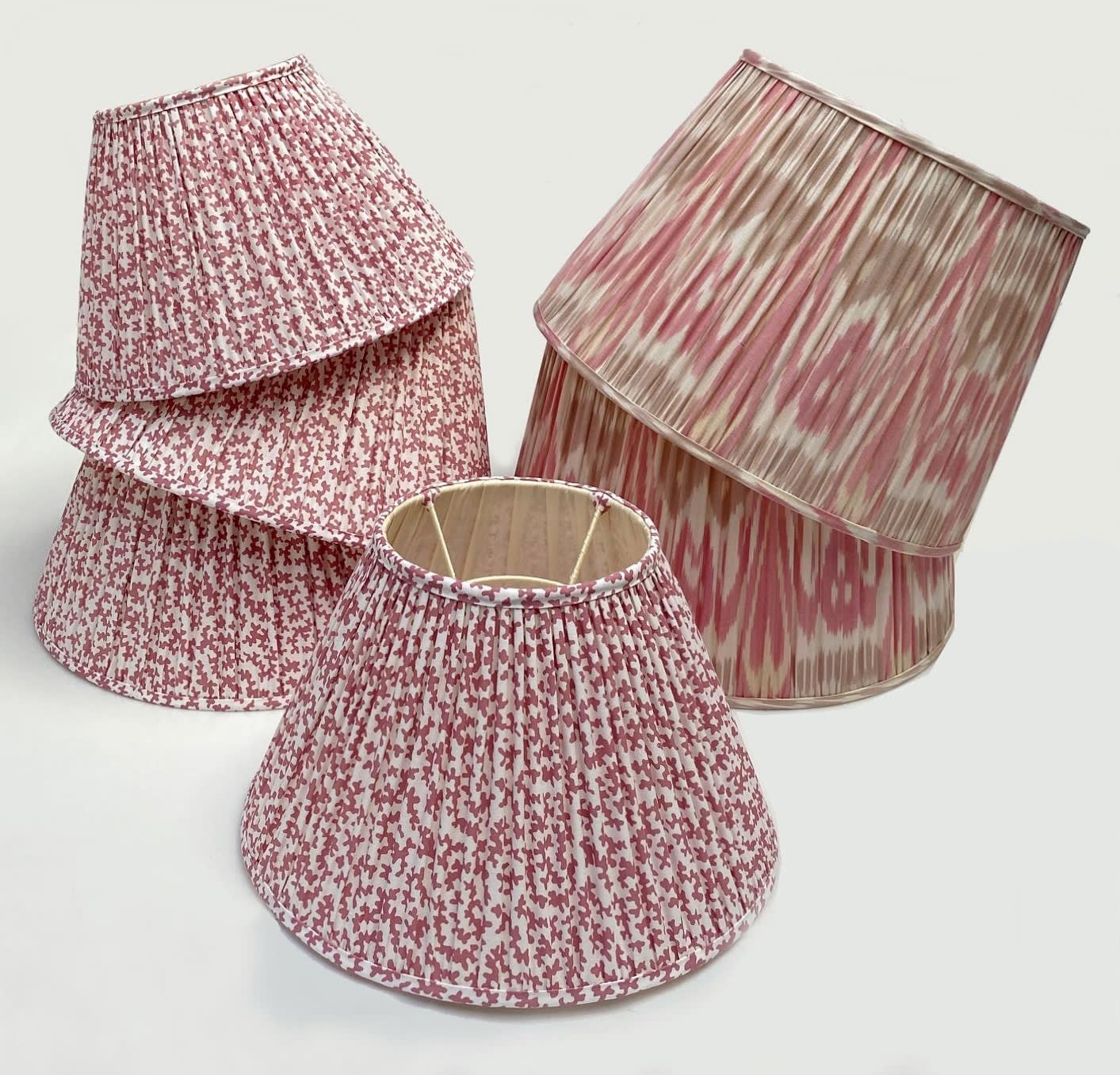 Pink Seaweed and soft pink silk ikat hand-sewn lampshades