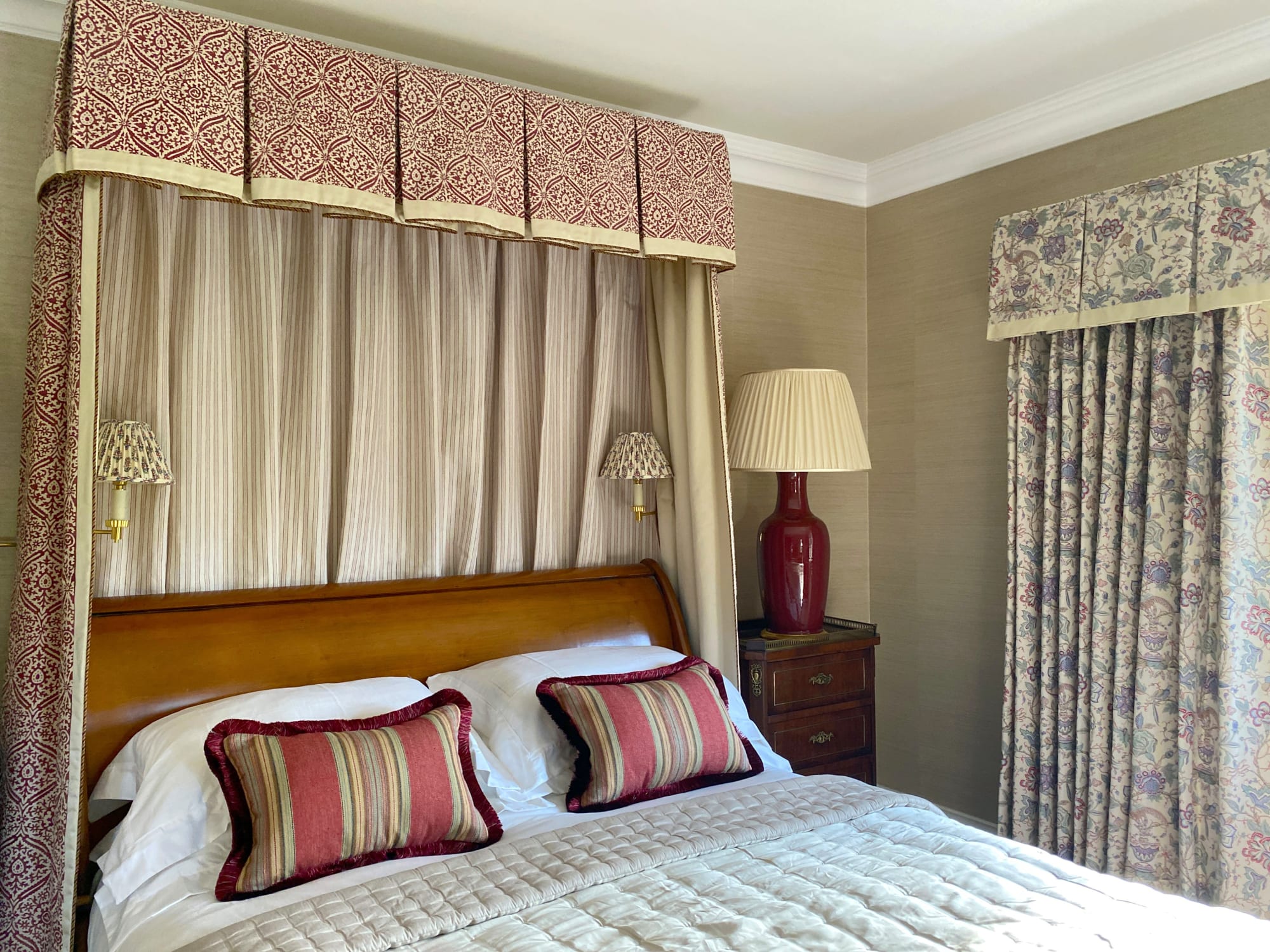 Prelle striped cushions on the bed, with Namay Samay bed canopy
