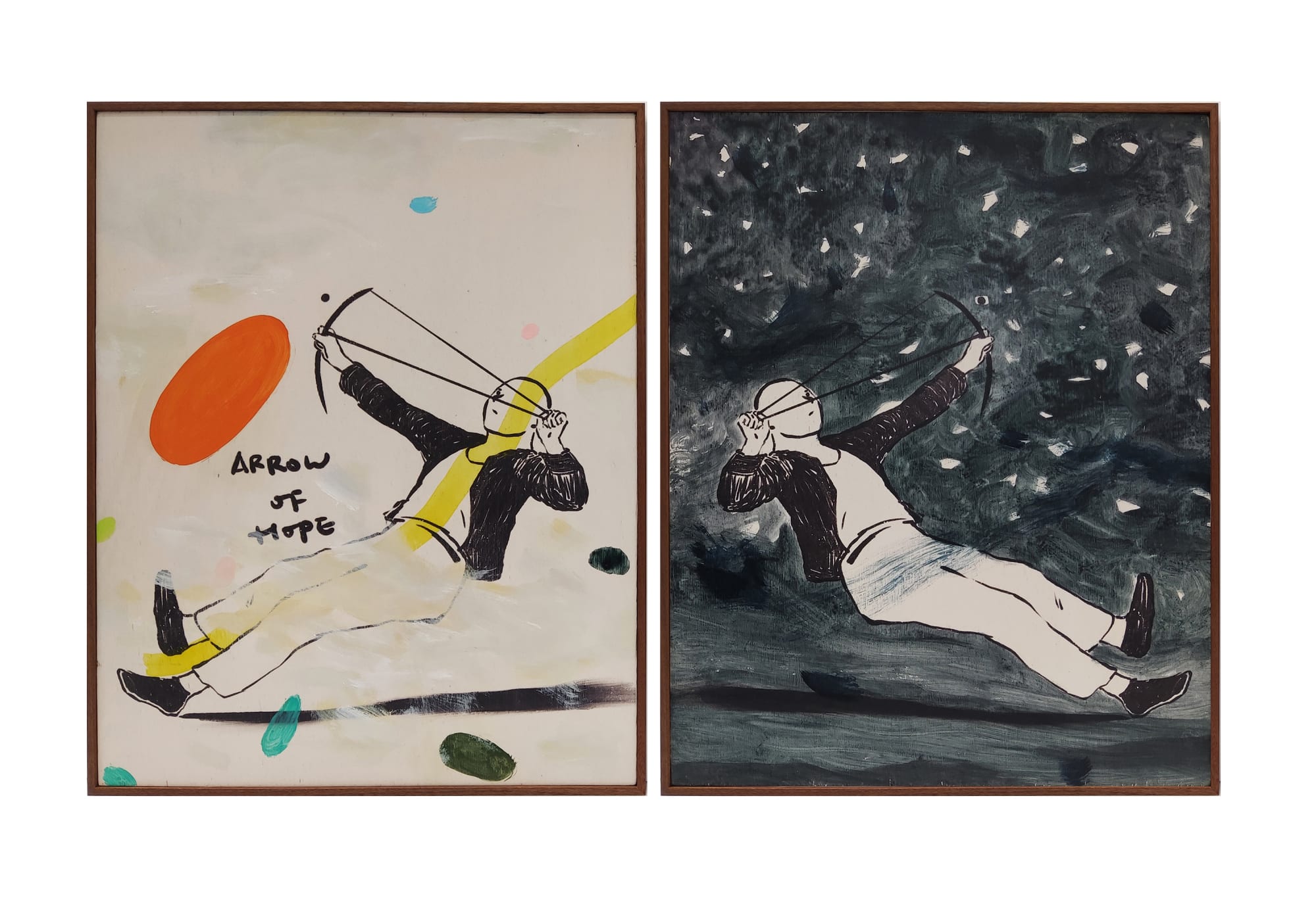 Lam Tung Pang Arrow of Hope / Arrow of Hope (Night) (2022) Acrylics and UV-Print on Plywood 2-part work, 51 x 41 x 2 cm each