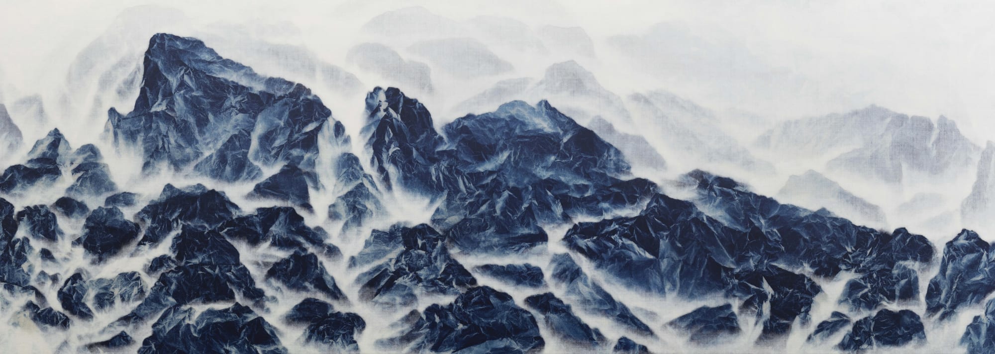 Cyano-Collage 086 (2021) Cyanotype, Xuan Paper, Acrylic Gel, Acrylic 70 x 190 cm