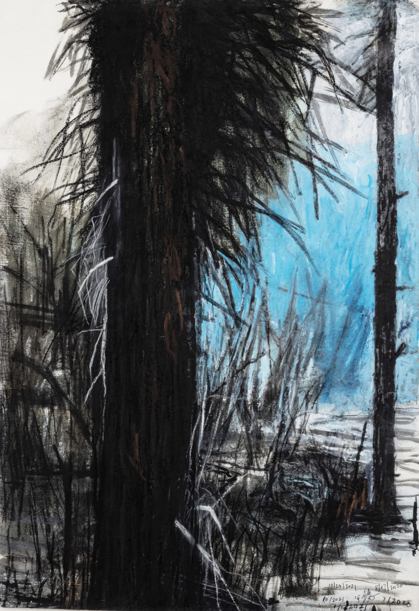 An Encounter with an Old Tree Ancient Ink, Mineral Pigment, Acrylic and Pastel on Suzhou Pi Xuan Paper 212 x 149 cm, 2020-2021