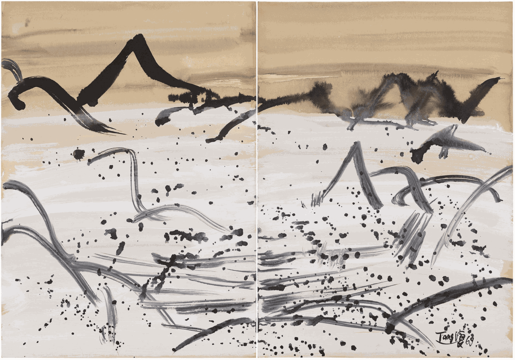 T'ang Haywen, Sans titre, ca. 1969, ink and gouache on paper, 70 x 100 cm.