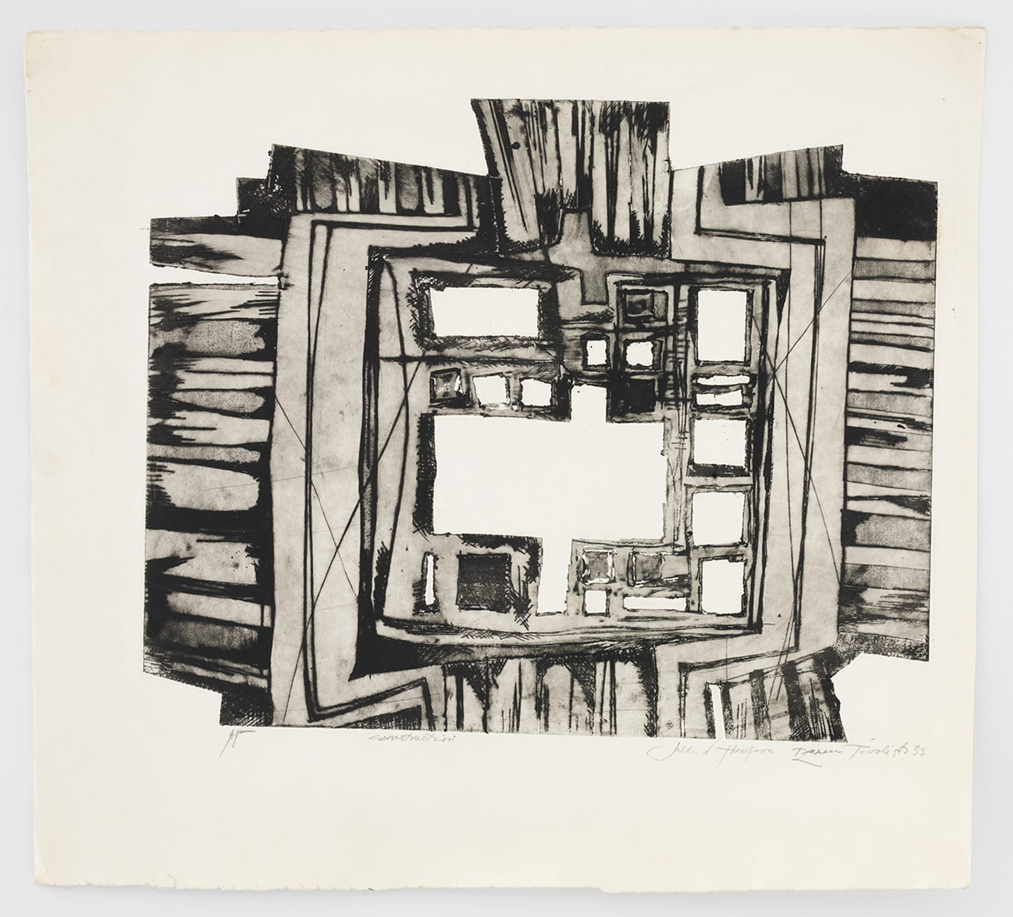 Mildred Thompson Construction, c. 1973 Signed and titled recto Etching 13 1/4 x 14 1/2 in (33.5 x 36.8 cm) AP (GP2682)