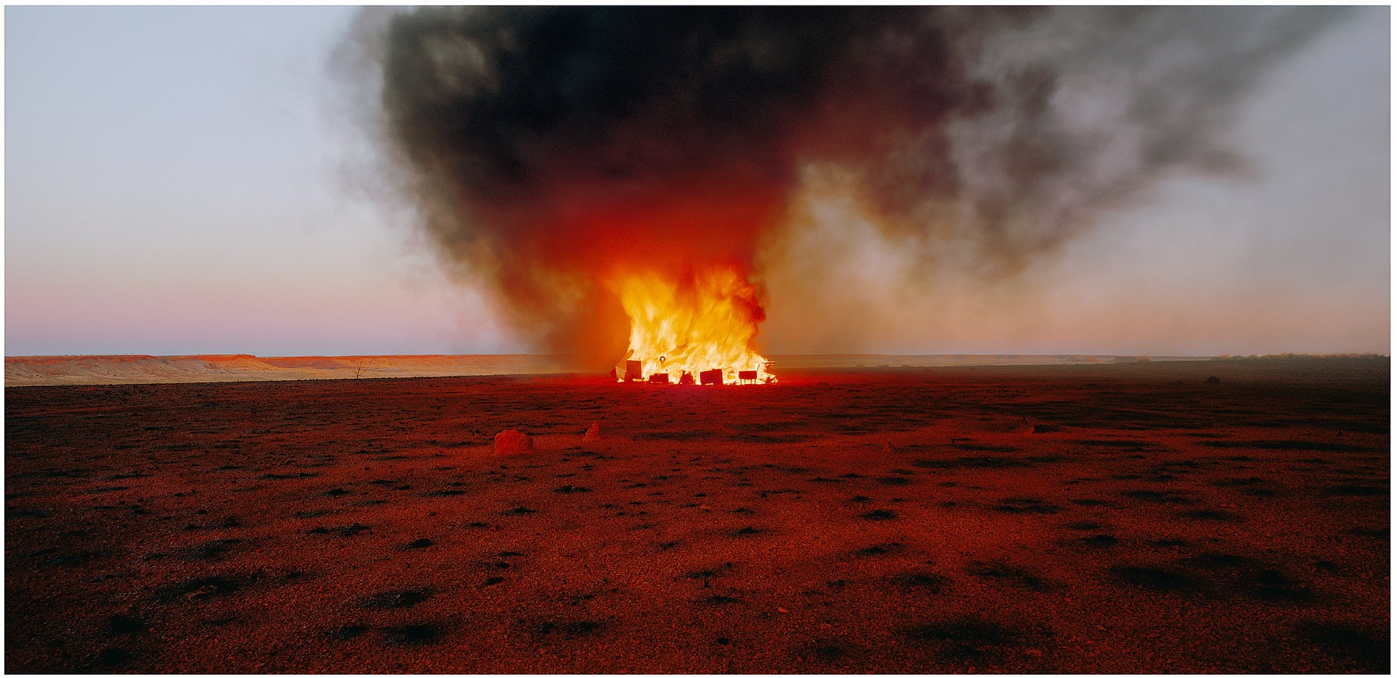 Rosemary Laing burning Ayer #6, 2003 C type photograph 49.8 x 94.7 x 2.6 inches (126.5 x 240.5 x 6.5 cm)