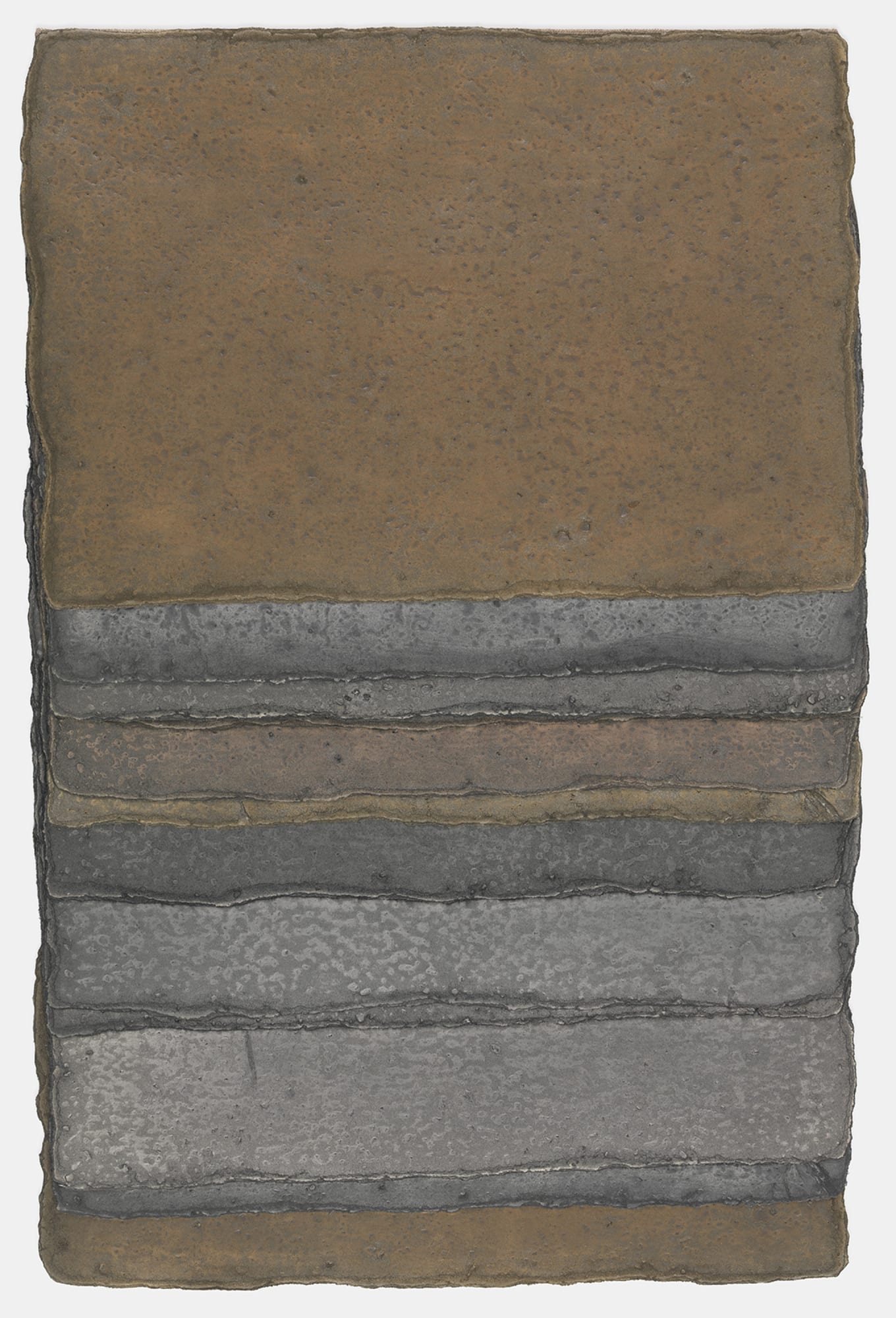 Michelle Stuart Strata Series: Comotan, Guatemala, 1981 Earth from graphite quarry area near Comotan, in So. Guatemala on muslin-mounted paper (sewn) 25.8 x 16.9 x .5 inches (65.4 x 42.9 x 1.3 cm) Framed: 30 x 21 x 2 in (76.2 x 53.3 x 5.1 cm) (GL14948)