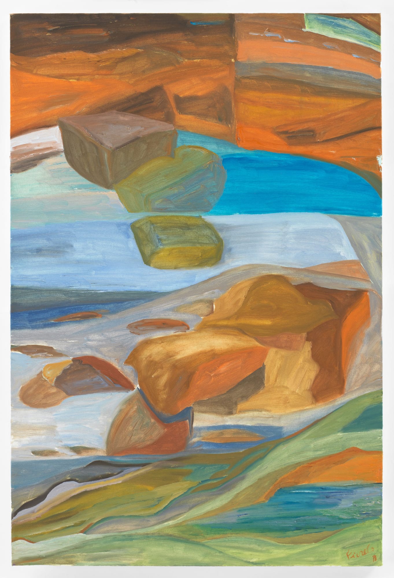 Ficre Ghebreyesus Untitled, 2011 Acrylic on canvas 36 x 24 inches (91.4 x 61 cm) Framed: 38.5 x 26.5 x 2 inches (97.8 x 67.3 x 5.1 cm) GL13520 As an Eritrean native and refugee who later settled in the US, the late artist Ficre Ghebreyesus often depicted subject matter that referenced the culture of his home. In this shifting landscape work the idea of memories and dreams is evoked. Water and sea were frequent subject mater in the artist's work, the boundless sea and sky as an entry point to the unknown. "And much of his work — semiabstract, opaquely autobiographical — has a dreamlike cast" says Holland Cotter in the New York Times of the artist's first solo exhibition in New York City, Gate to the Blue, recently staged at Galerie Lelong.