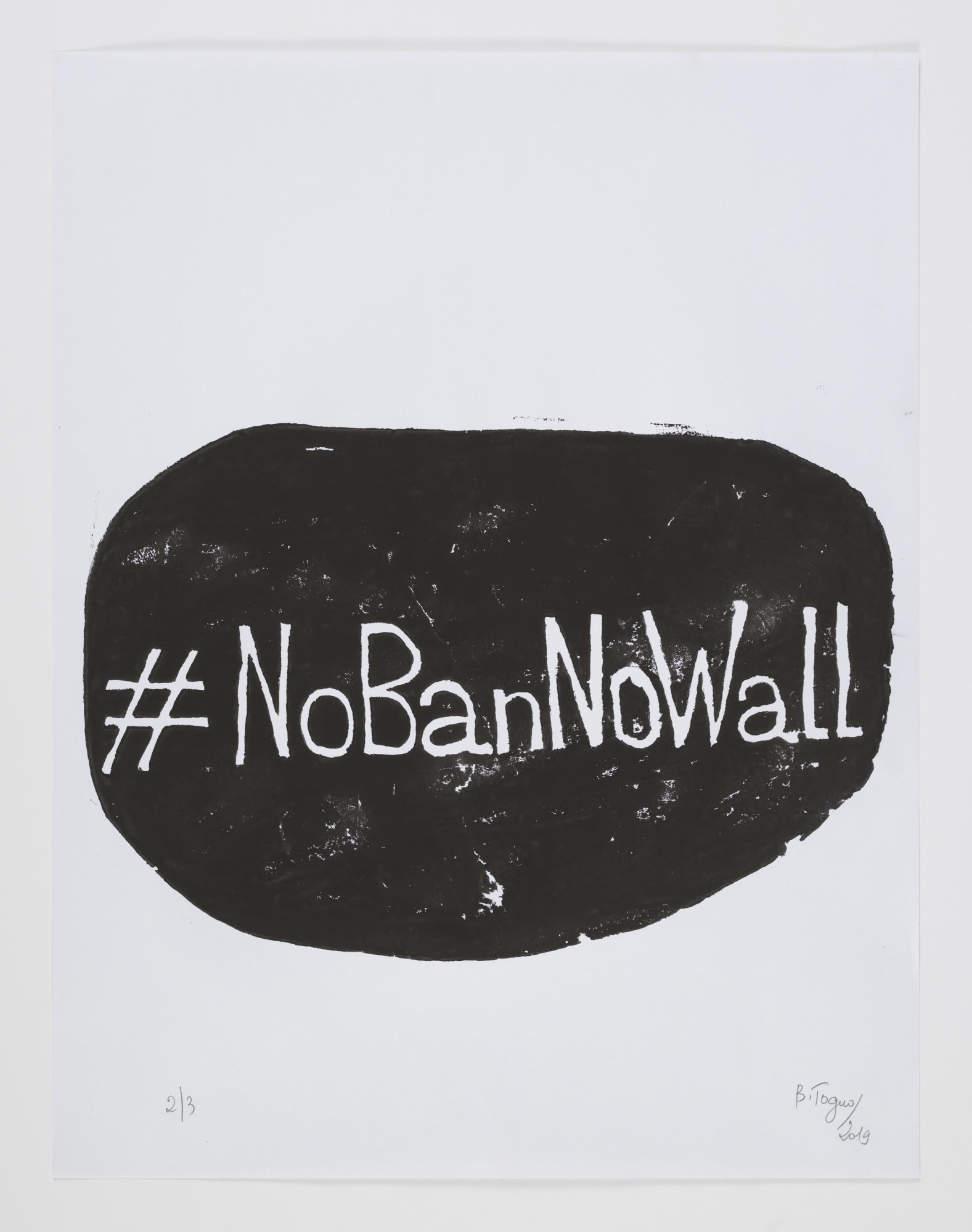 Barthélémy Toguo #NoBanNoWall, 2019 Woodblock print on paper 25.6 x 19.7 inches (65 x 50 cm) GP2421.1 Edition of 3 Signed recto