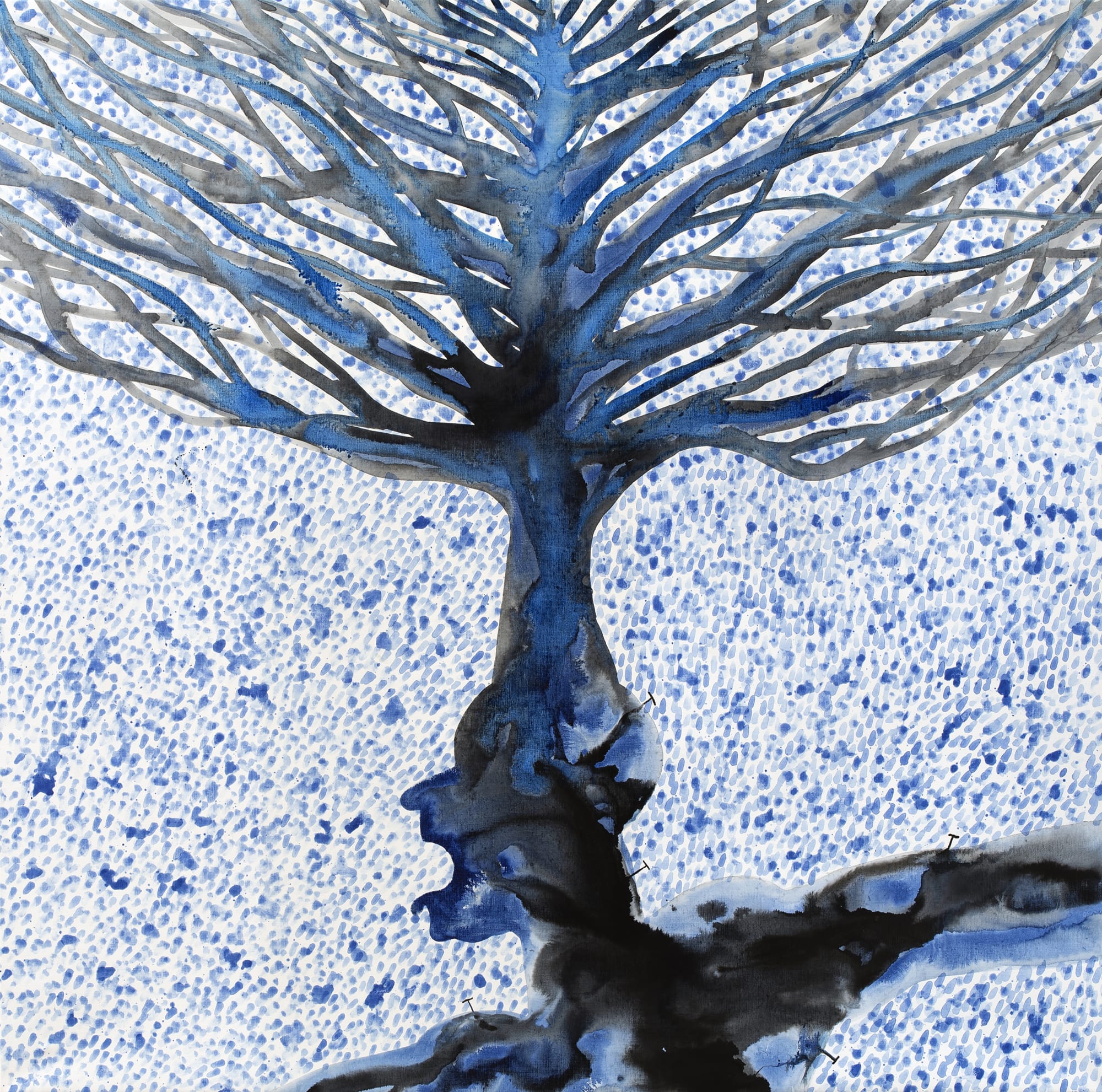 Barthélémy Toguo The Canopy Man, 2018 Ink and wash on canvas 78.75 x 78.75 inches (200 x 200 cm) GL 12795