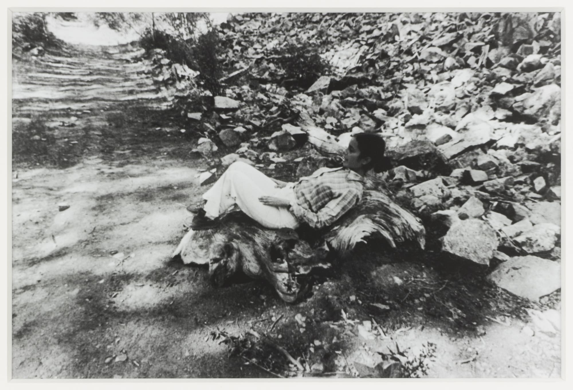 Ana Mendieta Untitled ("Chac Mool"), 1976 Black and white photograph 8 x 10 inches (20.3 x 25.4 cm) Framed: 14 x 16.25 inches (35.6 x 41.3 cm) GL8379