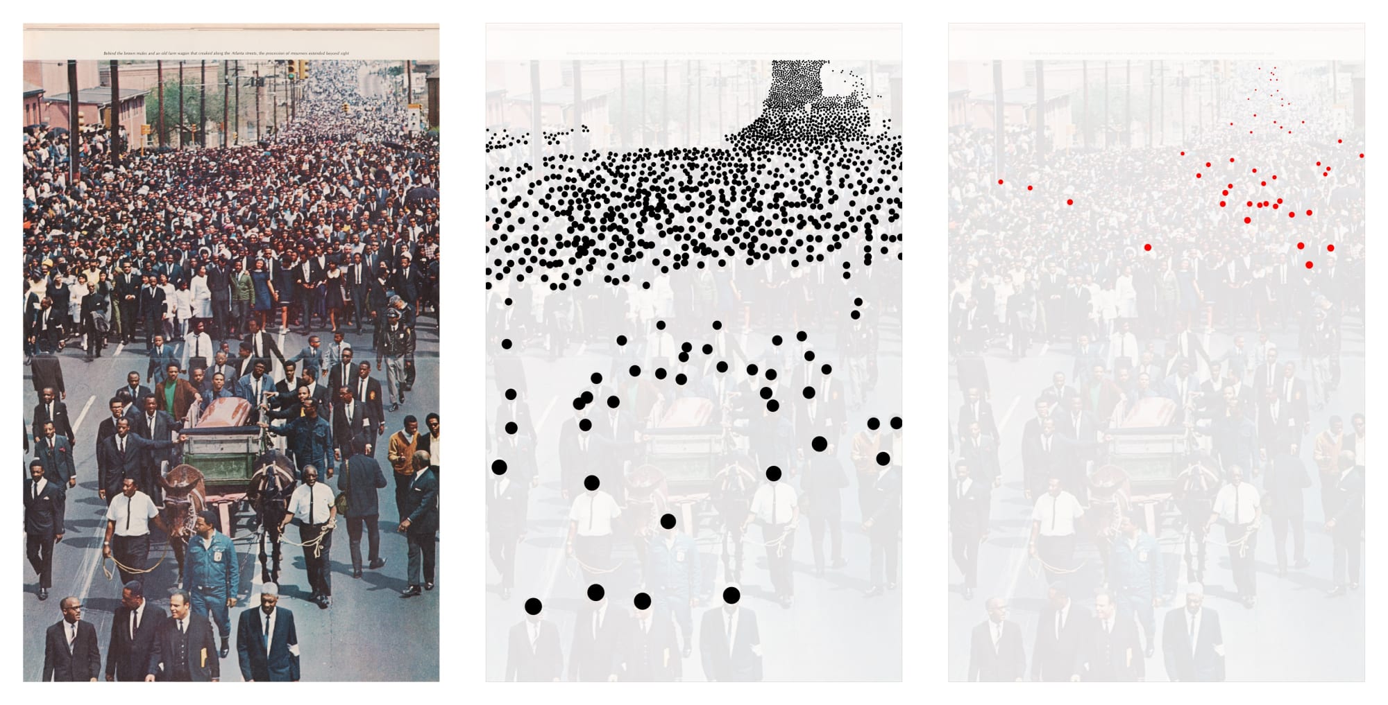 Alfredo Jaar Life Magazine, April 19, 1968, 1995 Suite of three pigment prints on Innova paper Prints, each: 46 x 30 inches (116.8 x 76.2 cm) Framed, each: 48 x 32 x 2 inches (121.9 x 81.3 x 5.1 cm) Overall: 48 x 96 x 2 inches (121.9 x 243.8 x 5.1 cm)