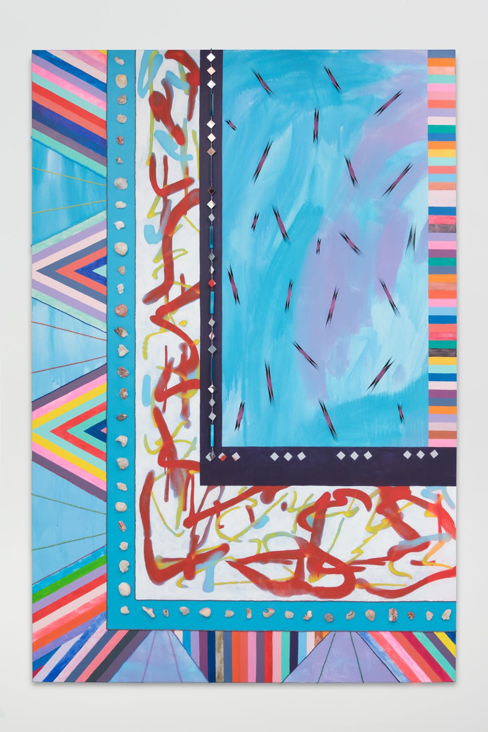 Sarah Cain sky and sea, 2017 Acrylic, beads, mirror and nylon thread on canvas 90 x 60 inches (228.6 x 152.4 cm)