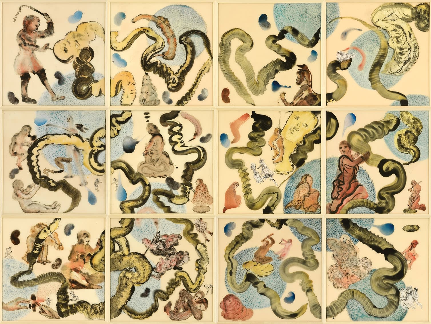 Nalini Malani Part Object, 2007 - 2008 12 parts, acrylic, ink and enamel paint on acrylic sheet 92.9 x 124 inches (236 x 315 cm) overall