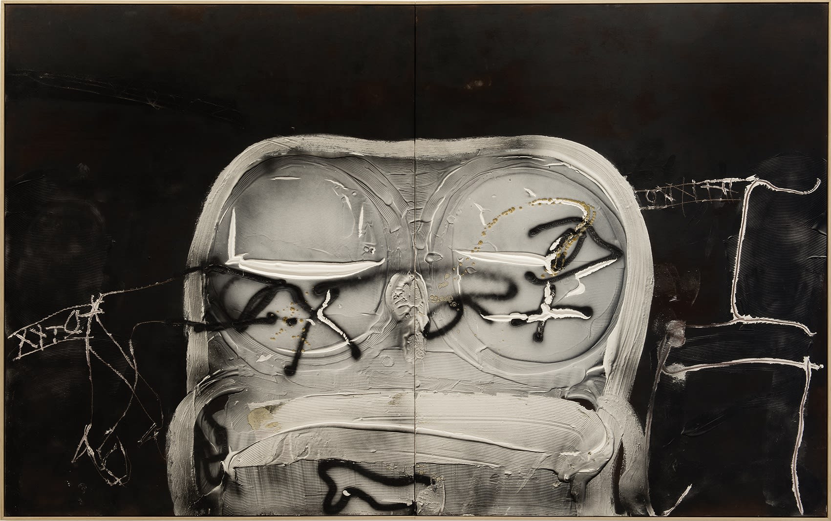 Antoni T&agrave;pies Mati&egrave;re - Sofa, 1990 Oil on wood 63.8 x 102.4 inches (162 x 260 cm)