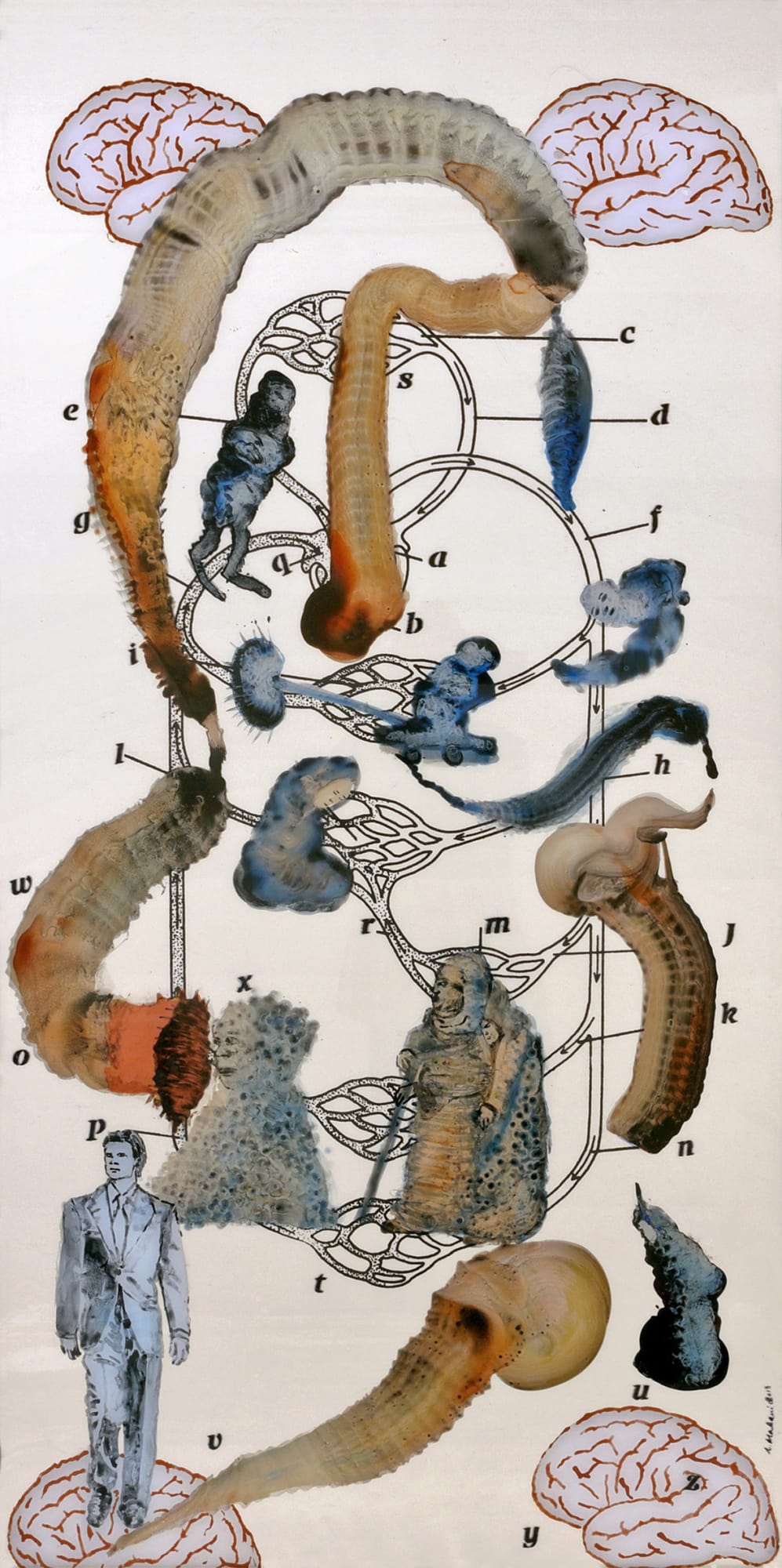 Nalini Malani Connections: House without Walls I, 2013 Reverse painted acrylic, ink, and enamel on acrylic sheet on specially printed Hahnemuhle Bamboo paper 60 x 30 inches (152.4 x 76.2 cm)