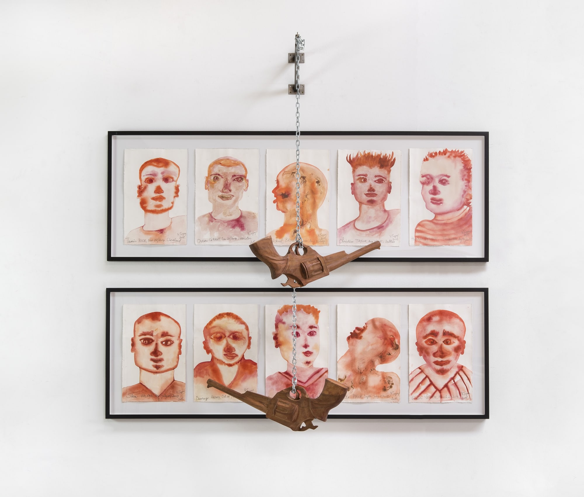 Barth&eacute;l&eacute;my Toguo Black Lives Always Matter, 2015 Watercolor and ink on paper, wood Ten, each 18.5 x 12.2 inches (47 x 31 cm)
