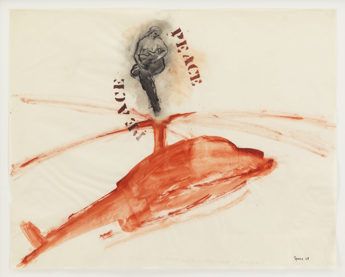 Nancy Spero P.E.A.C.E., Helicopter, Mother + Children, 1968 Gouache and ink on paper 24 x 19 inches (61 x 48 cm)