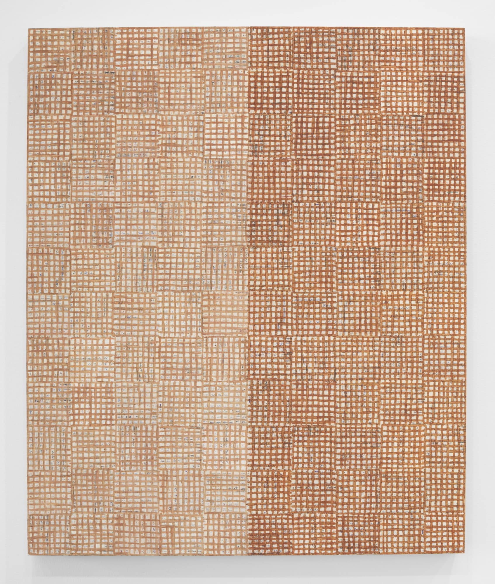 McArthur Binion dna: seasons: iii, 2016 Oil paint stick and paper on board 48 x 40 inches (121.9 x 101.6 cm)