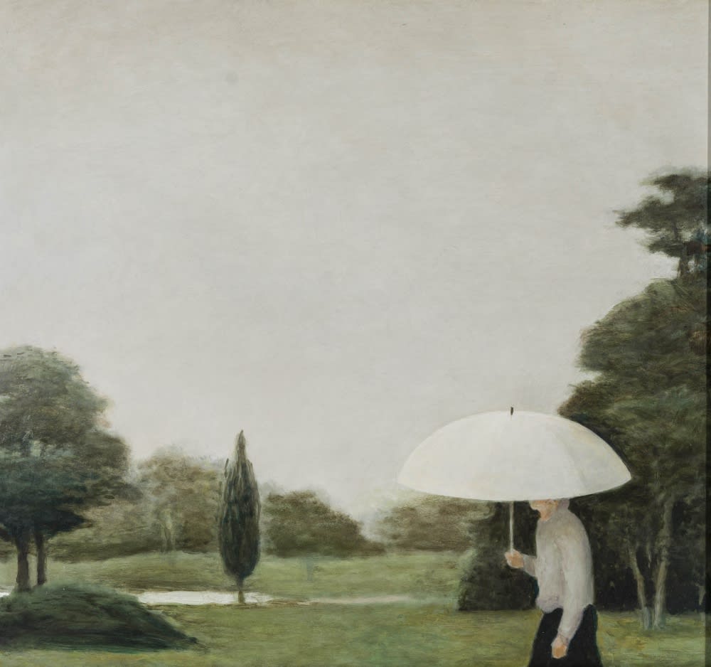 Koos van Keulen - De witte paraplu - 2019 - olieverf op paneel - 54 x 50 cm