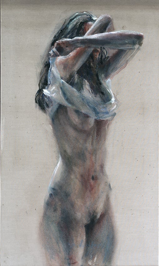 Sam Drukker - Vrouw in witte bloes - 2018 - olieverf op doek - 110 x 65 cm