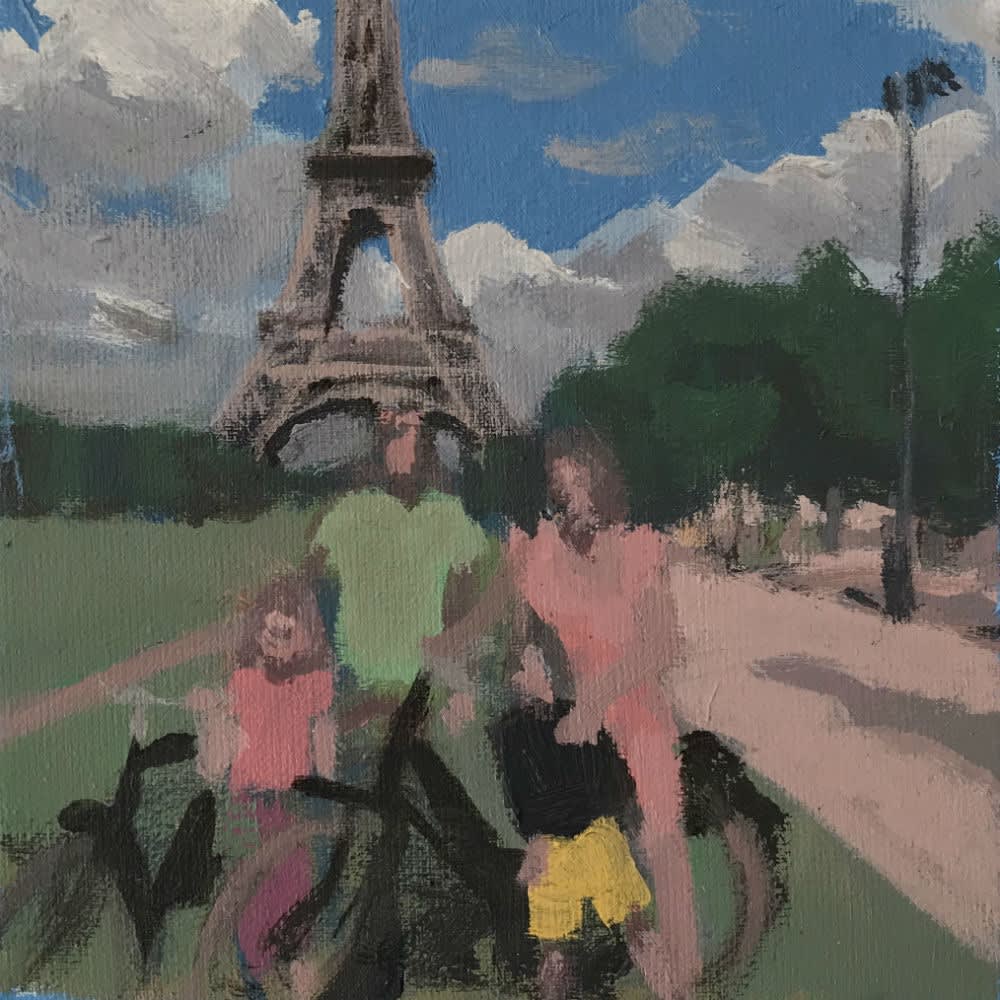 Seeger Baas - Gezin met Eiffeltoren - 2018 - acryl op canvas - 15 x 15 cm