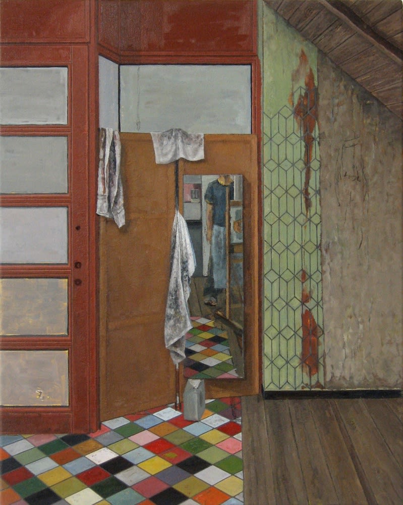 Volker Kaufmann - KB 3 (Die Hose des Künstlers in dessen Atelier, nach Vallotton), - 2018 - olieverf op doek - 50 x 40 cm