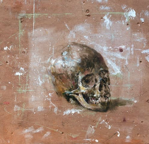 Sam Drukker - Schedel 5 - 2017 - olieverf op hout - 52,5 x 52,5 cm