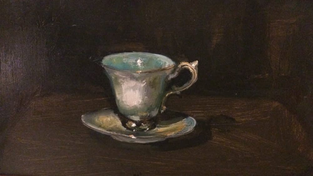 Douwe Elias - Groen kopje - 2016 - olieverf op paneel - 25 x 45 cm