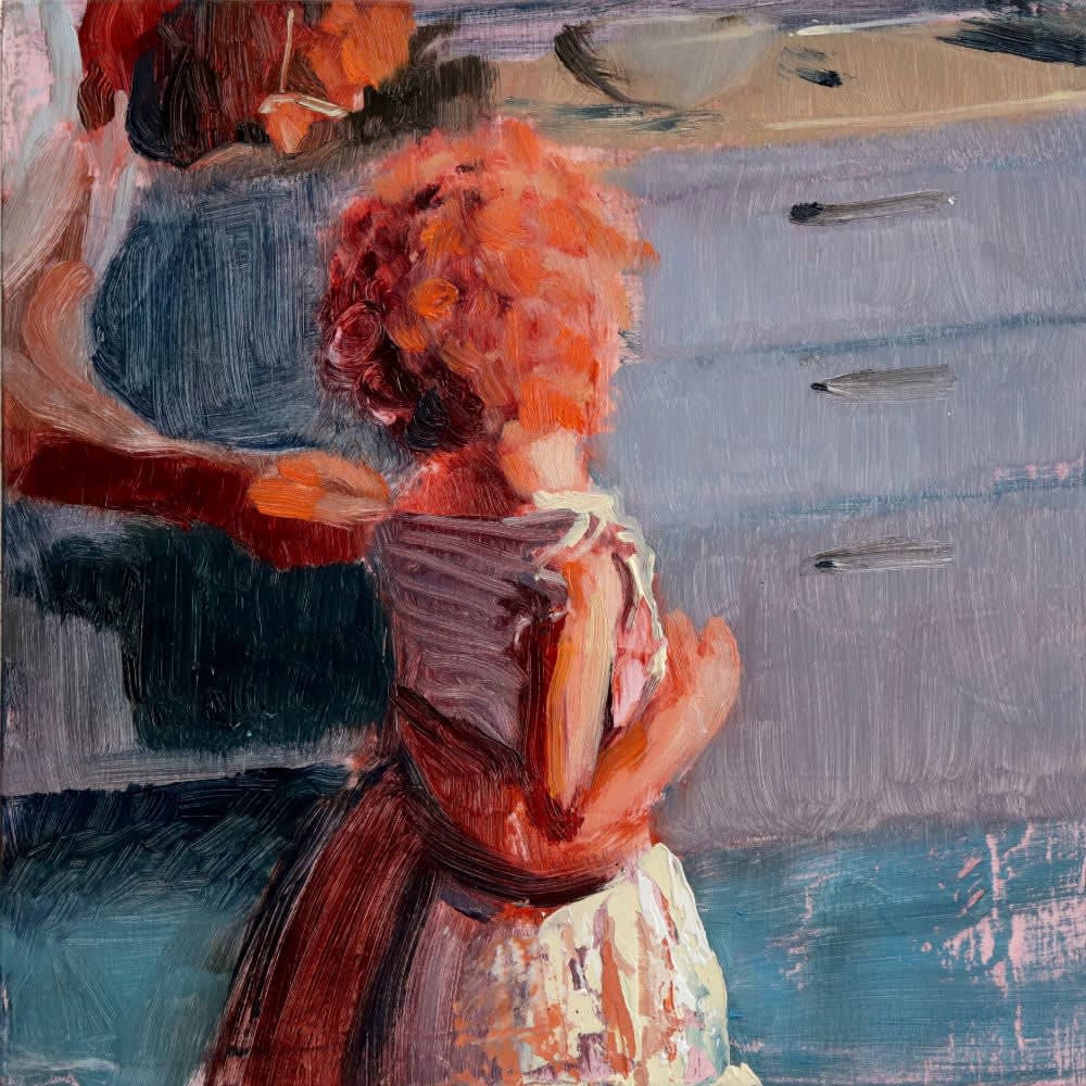 Nicolas Sanchez - Helping Mariarosa - 2017 - olieverf op paneel - 20 x 20 cm