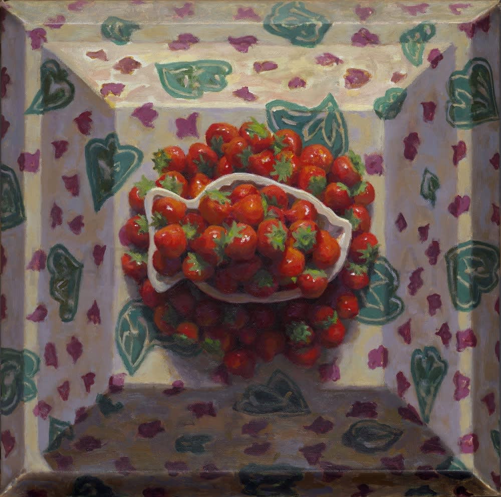 Mario ter Braak - Schaal aardbeien met aardbeien - 2016-2017 - olieverf op doek - 57 x 57 cm