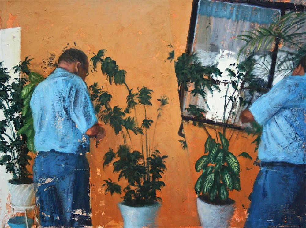 Nicolas Sanchez - Grandpa with plants - 2016 - olieverf op doek - 35 × 43 cm