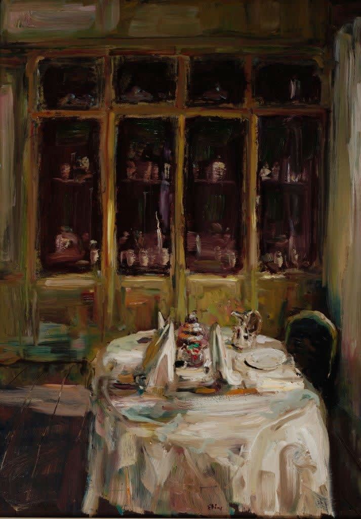 Douwe Elias - Gedekte tafel - 2016 - olieverf op paneel - 125 × 90 cm