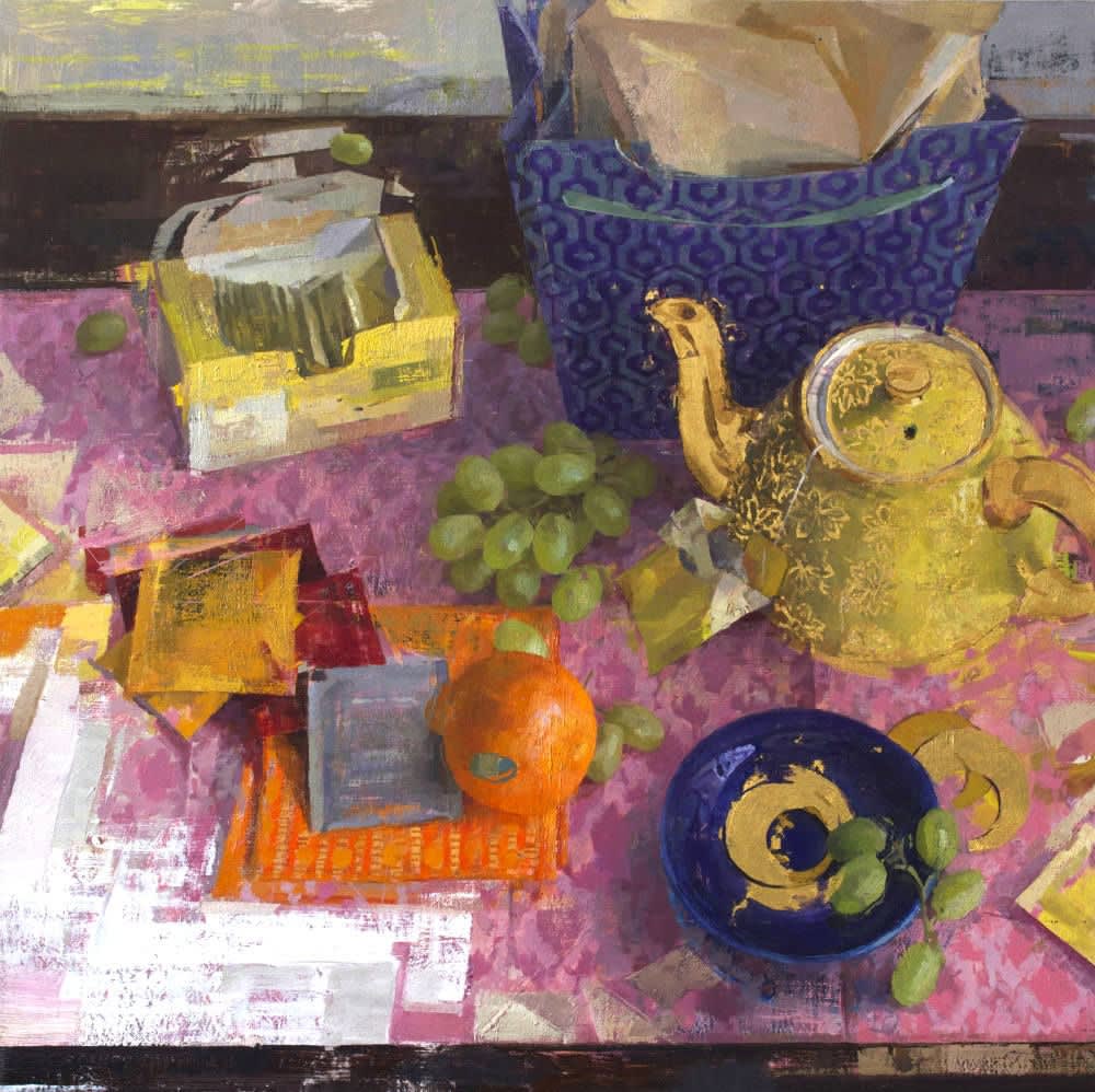 Zoey Frank - Grandma's Teapot - 2016 - olieverf en goudwerk op paneel - 50 x 50 cm