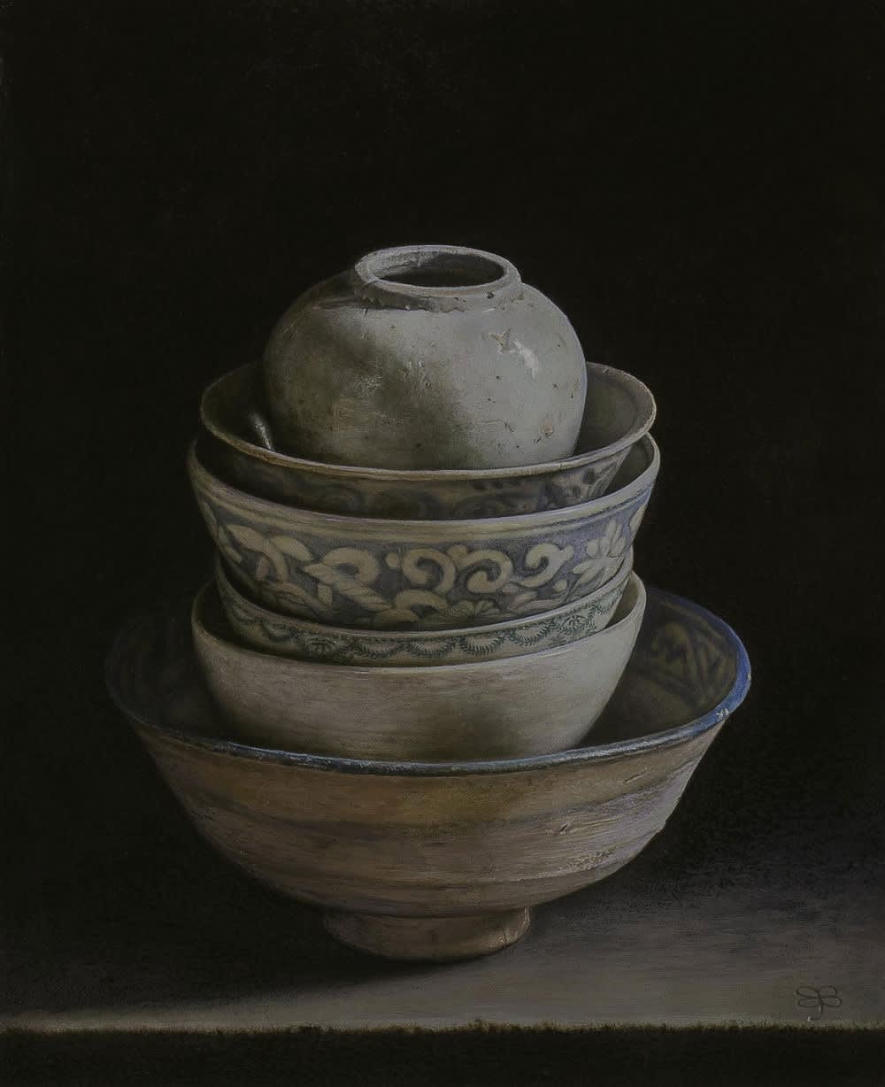 Erkin - Stapel kommen - 2016 - olieverf op masonite - 36,5 x 29,5 cm