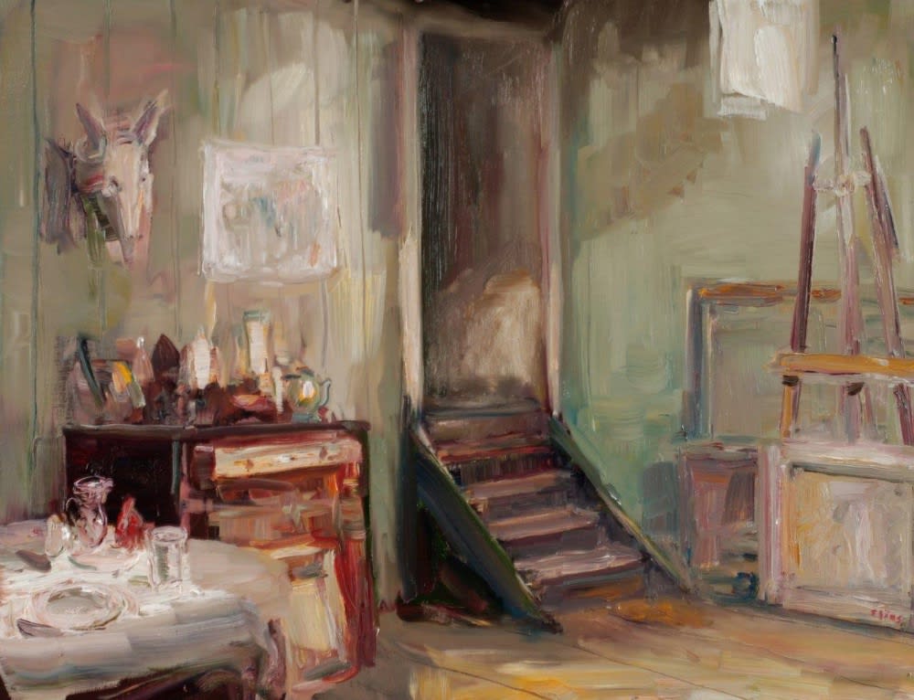 Douwe Elias - Ontbijt in atelier - 2016 - Olie op doek - 80 x 100 cm