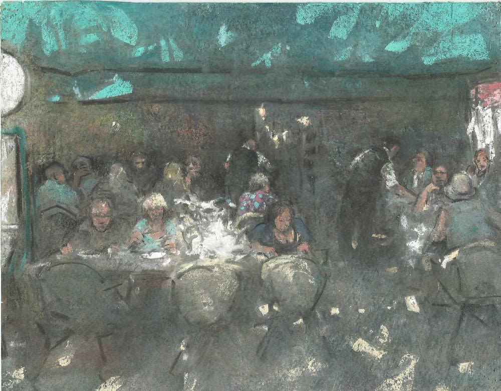 Onno Boerwinkel - Brasserie Les Deux Garcons - Aix - 2015 - pastel op papier - 24 x 29 cm