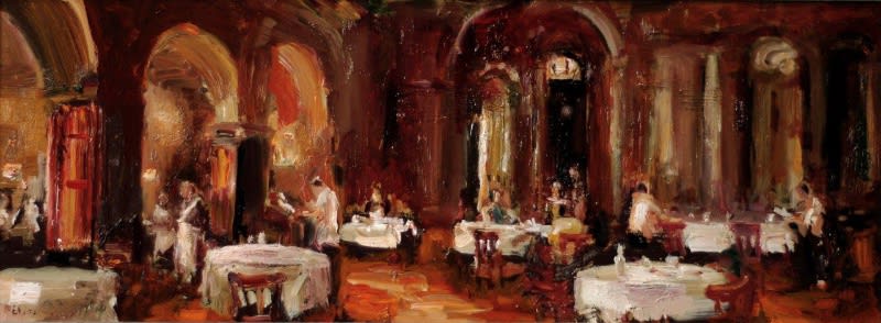 Douwe Elias - Restaurant in Madrid - 2015 - olieverf op paneel - 30 x 80 cm