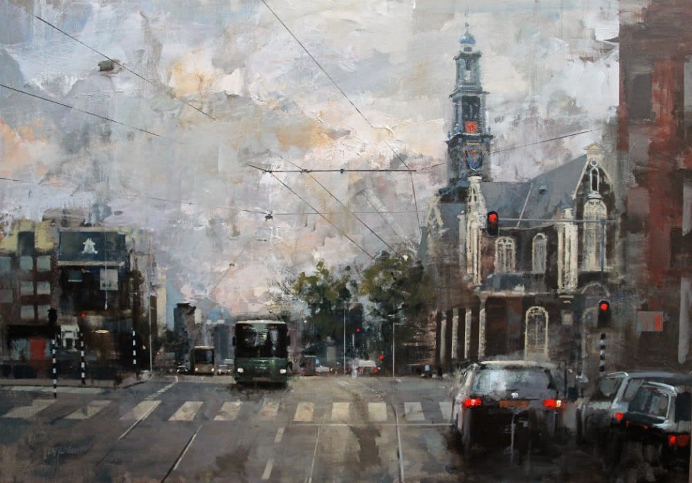 Ricardo Gal&aacute;n Urr&eacute;jola - Een wandeling naar de Westerkerk - 2015 - olieverf op doek - 81 x 116 cm