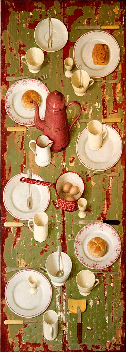 Kenne Grégoire - Ontbijt voor zes - 2015 - Acryl op paneel - 170 x 60 cm