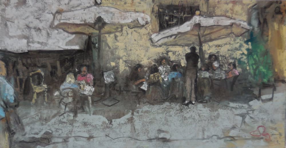 Onno Boerwinkel - Pizza a Pisa - 2009 - pastel en gemengde techniek - 16 x 27 cm
